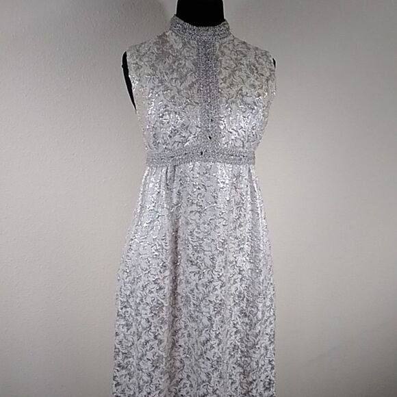Vintage Handmade Formal Silver And Cream Dress Size S/M Approximate - Picture 2 of 16